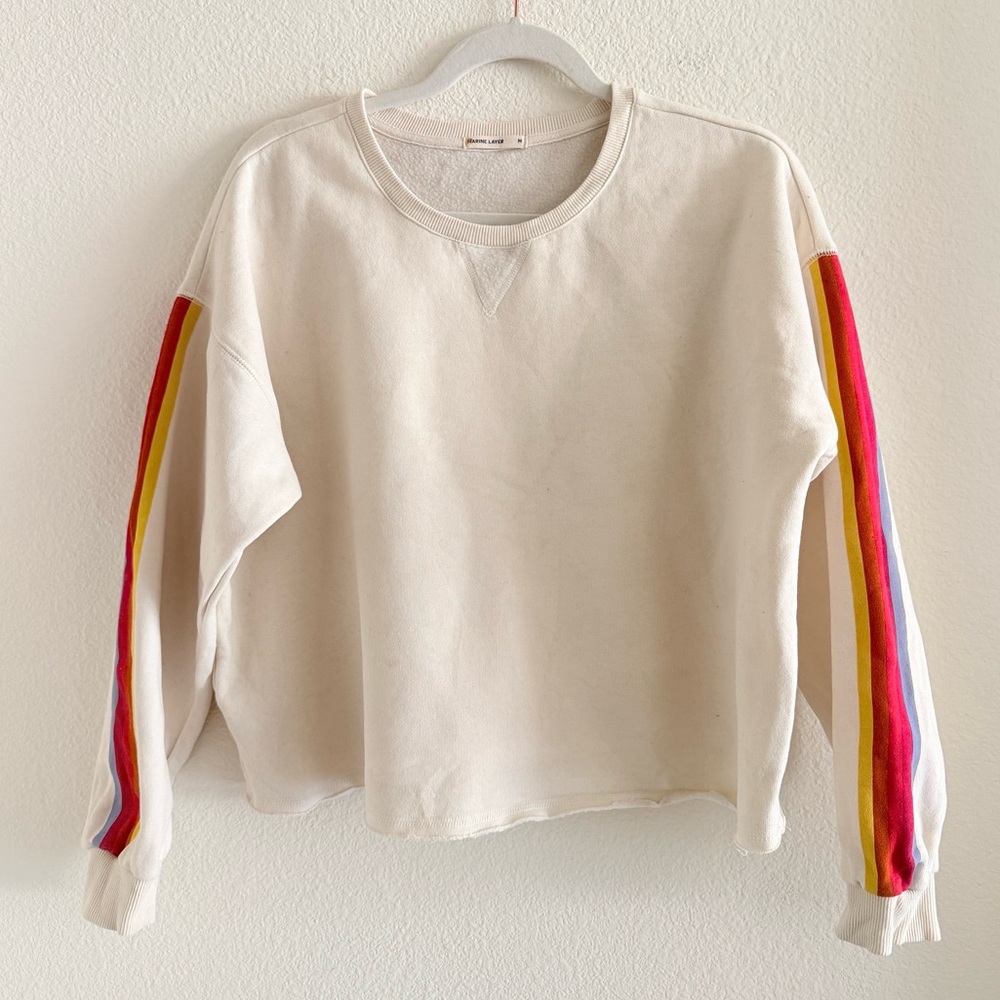 Marine Layer x Lost & Found Stripe Sleeve Sweatshirt Pullover colorful stripes M